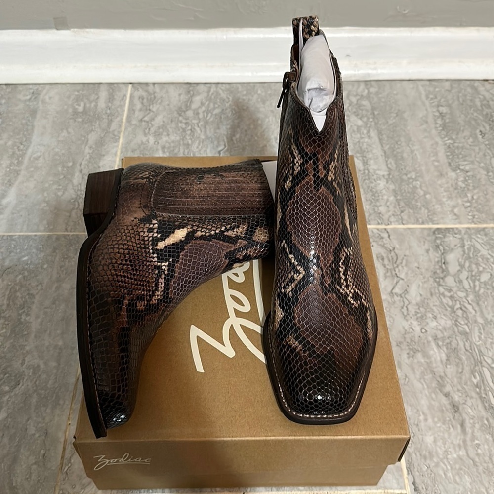 Zodiac Brown Snake Print Ankle Boots